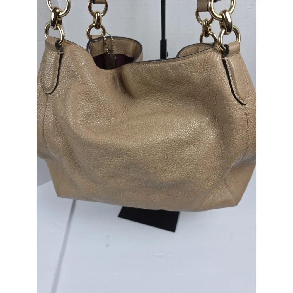 Coach Hallie Pebbled Leather Shoulder Bag Taupe Beige A2080-80268 READ